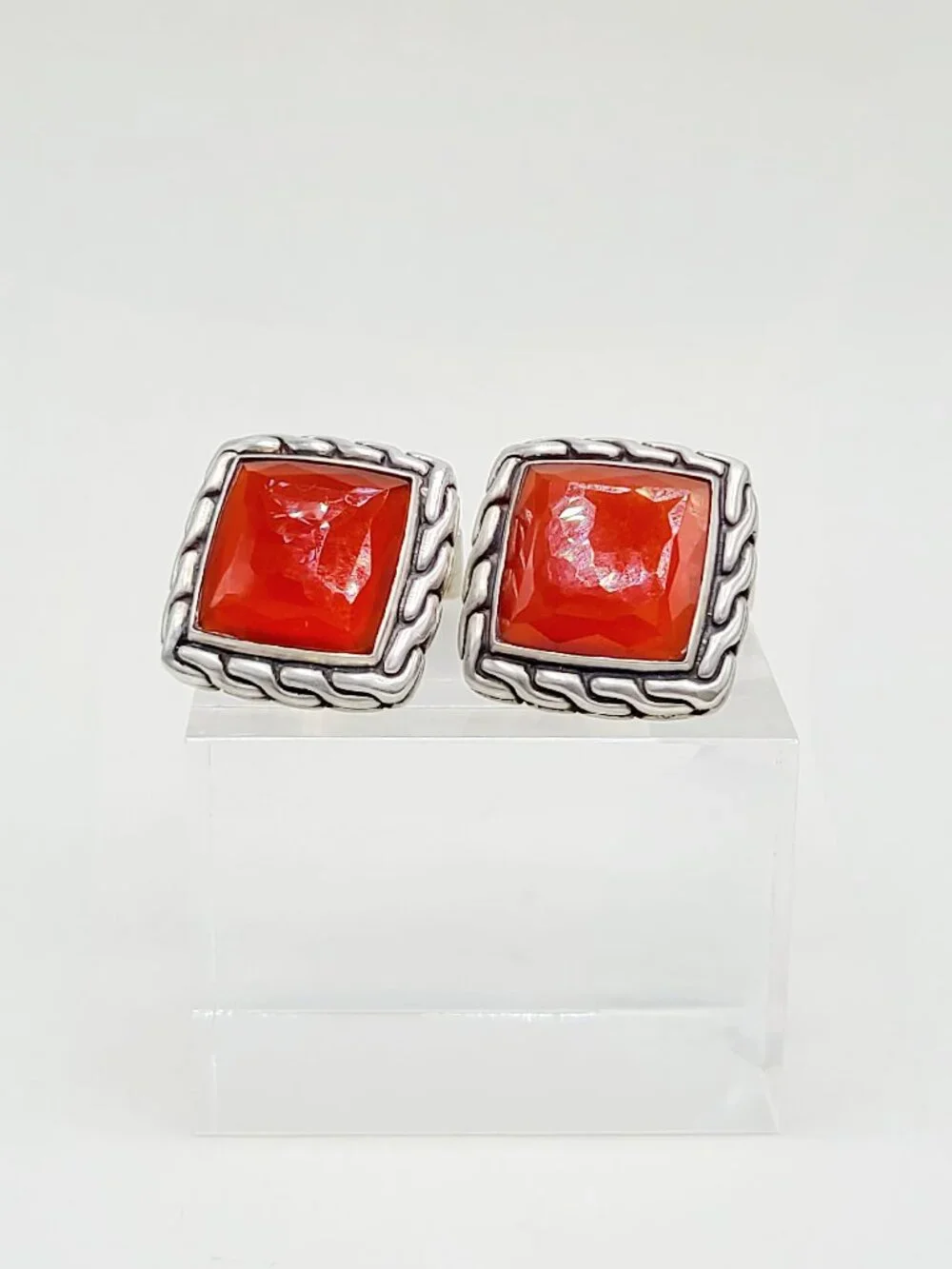 John Hardy Classic Chain Cufflinks in Sterling Silver w/ Carnelian - RARE